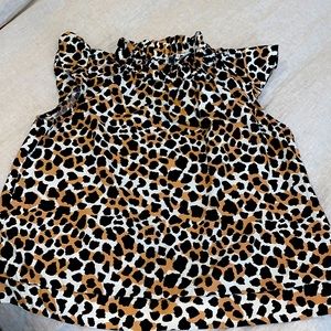 EUC~Sea New York animal print top with ruffles and button back, size M